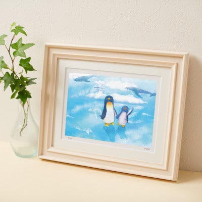 イラスト作家「菜生」アートフレーム《空をゆくクジラ》ペンギン