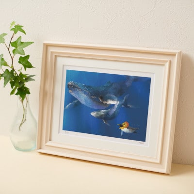 イラスト作家「菜生」アートフレーム《旅の親子クジラ》旅シリーズ