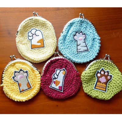 【保護猫ルームえびす】手作り小物セット(がま口・アクリルたわし)ポストカード付