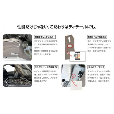 200系ハイエース エンジンルーム防音・断熱セット ワイドボディ・2人掛け用 be on sound