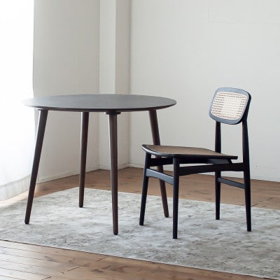 モルタル調メラミン材のラウンドダイニング[70cm]木部ウォルナット色