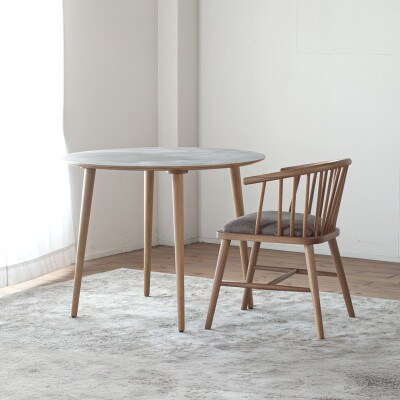 モルタル調メラミン材のラウンドダイニング[70cm]木部オーク色