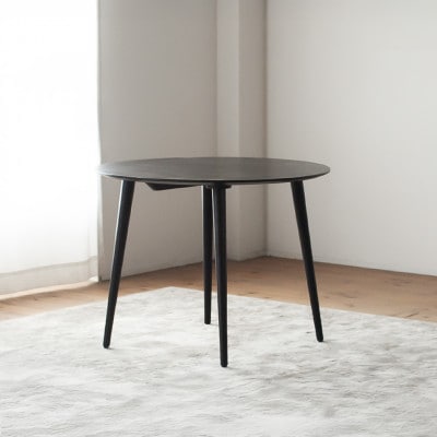 ブラックオーク材のラウンドダイニング[80cm]オーク材黒着色天然突板