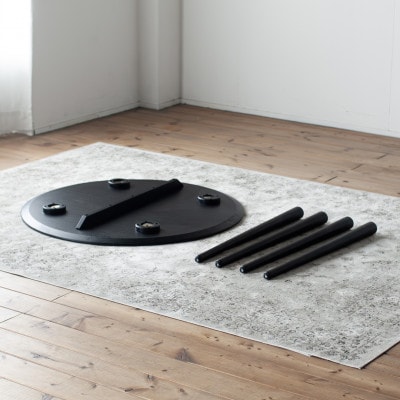 ブラックオーク材のラウンドダイニング[80cm]オーク材黒着色天然突板