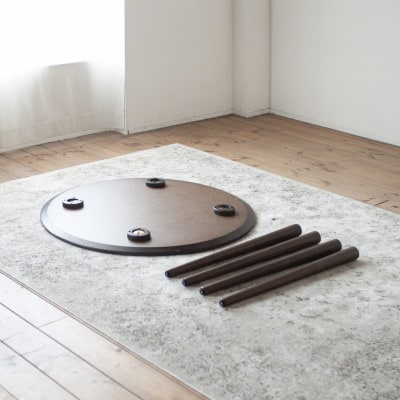 モルタル調メラミン材のラウンドダイニング[90cm]木部ウォルナット色