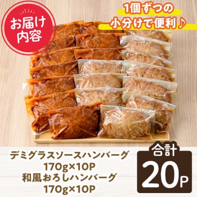 デミグラスハンバーグ・和風ハンバーグのセット(各170g×10個)