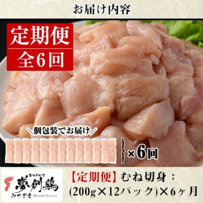 【毎月定期便】宮崎県産ブランド鶏「夢創鶏」むね切身(200g×12)全6回