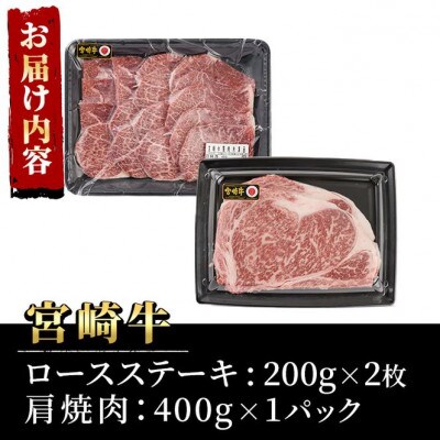 宮崎牛ロースステーキ400g&宮崎牛肩焼肉400g