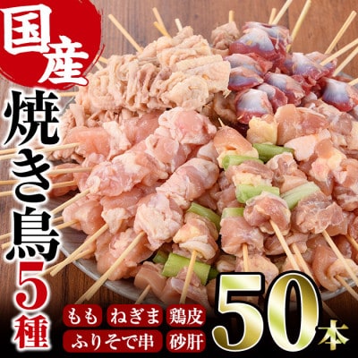【訳あり・簡易包装】焼き鳥5種食べ比べセット(合計50本・5種各10本)