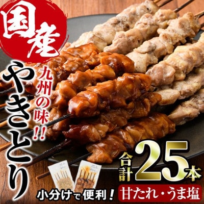 国産焼き鳥2種(甘たれ・うま塩)計25本