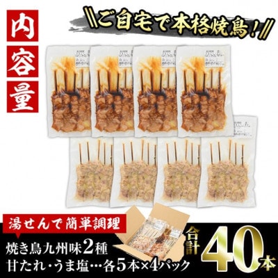 国産焼き鳥2種(甘たれ・うま塩)計40本