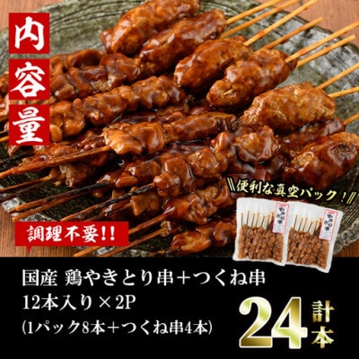 国産鶏やきとり串+つくね串(24本)