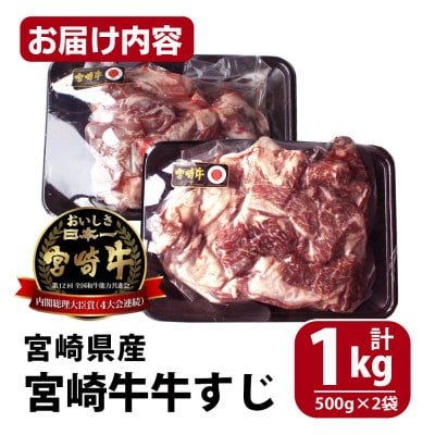 宮崎牛 すじ(500g×2袋)1kg(門川町)