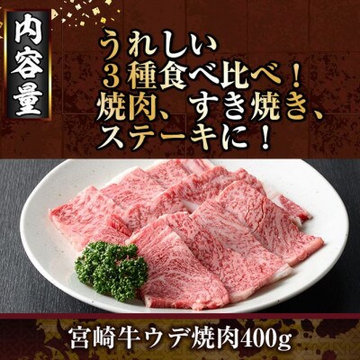 宮崎牛3種食べ比べ(1.1kg)(門川町)