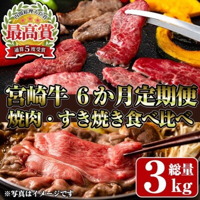 【毎月定期便】宮崎牛焼肉・すき焼き食べ比べ全6回