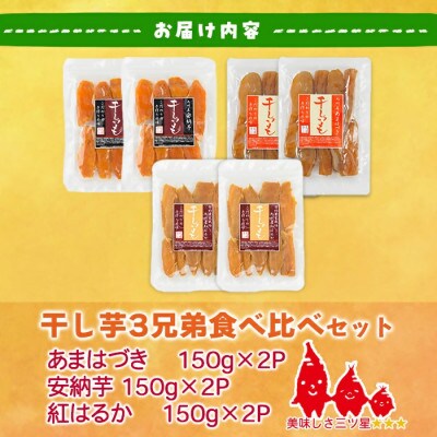 干し芋三兄弟(あまはづき、安納芋、紅はるか)食べ比べセット 合計900g・150g×各2袋