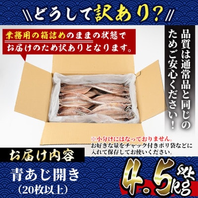 【訳あり!簡易包装】国産大青あじの開き(20枚以上)