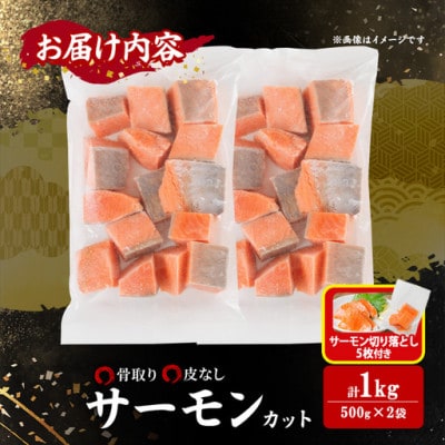骨なし皮なし サーモン(鮭)カット (500g×2袋)サーモン切り落とし付き