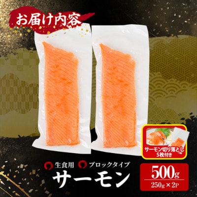 生食用サーモンブロック(500g)サーモン切り落とし付き