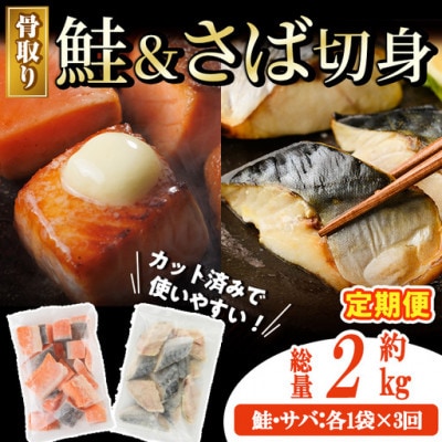 【毎月定期便】骨取りさば切身と鮭カットのセット(総量約2kg)全3回