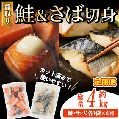 【毎月定期便】骨取りさば切身と鮭カットのセット(総量約4kg)全6回