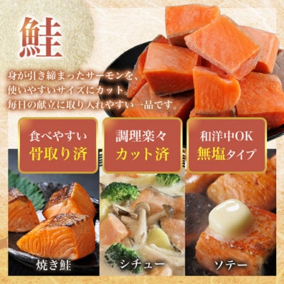 【毎月定期便】骨取りさば切身と鮭カットのセット(総重量約8.1kg)サーモン切り落とし付き全6回