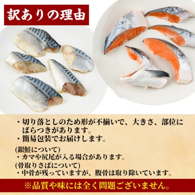 【訳あり】無塩 銀鮭と骨取りサバの切り落としセット(各500g×2袋)