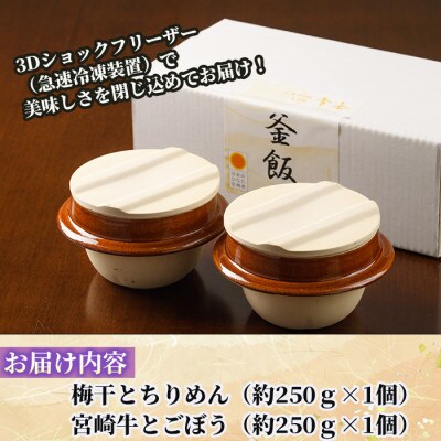 料亭の釜めし・極【宮崎牛と牛蒡】【梅干しとちりめん】