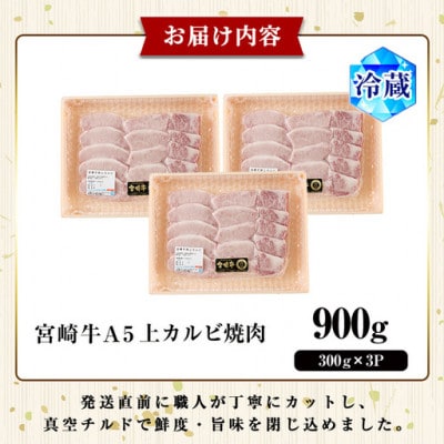新鮮チルド便 宮崎牛A5上カルビ焼肉(300g×3P)(門川町)