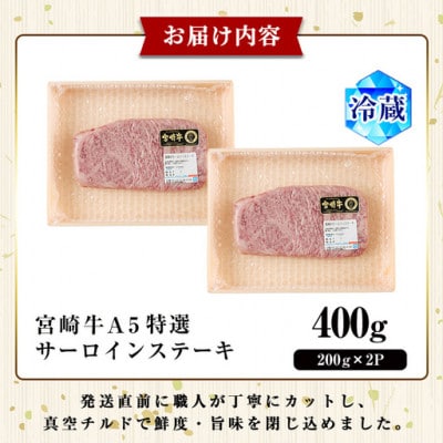新鮮チルド便 宮崎牛A5特選サーロインステーキ(200g×2枚)(門川町)