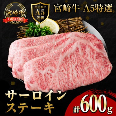 新鮮チルド便 宮崎牛A5特選サーロインステーキ(200g×3枚)(門川町)