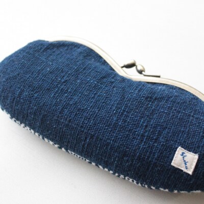 Shokuの店 手織りの布の巾着バッグとめがねがま口