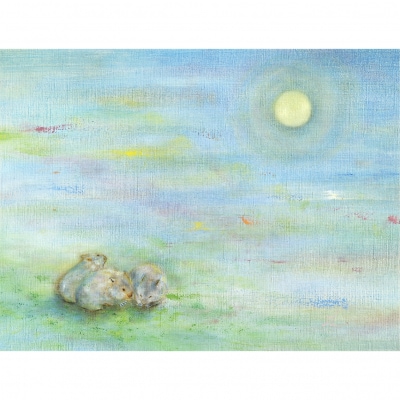 ウォンバット絵画 『それぞれのお月見』【ジクレー版画】額付き
