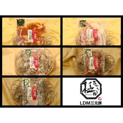 あだたら豚極加工品セット(切落し生姜焼き/バラ旨塩/肩バラスペアリブ風/トマト塩糀煮/チャーシュー)