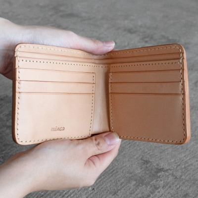 栃木レザー使用|やわらか本革二つ折り財布|Half wallet 02|タン|minca(全7色)