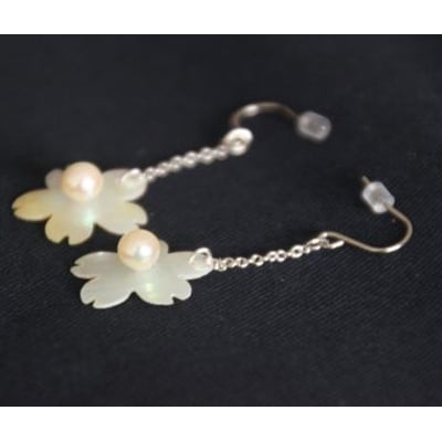 貝と真珠　ピアス【桜:アコヤ】