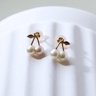 ツインパール アコヤ真珠 無調色 ナチュラルカラー K18 チェリーピアス