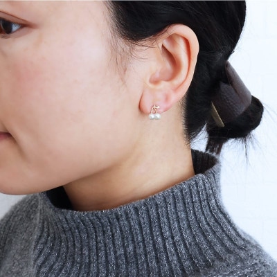 ツインパール アコヤ真珠 無調色 ナチュラルカラー K18 チェリーピアス