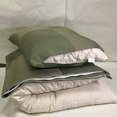 郡内織長座布団 市松柄(60cm×120cm)と50cm角クッション(カバー+中身)セット グリーン