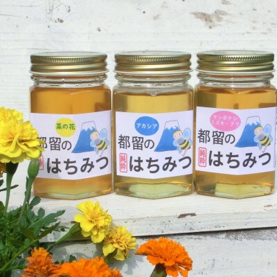 都留の富士山はちみつ・食べ比べ3本セット種類はおまかせ(170g×3)