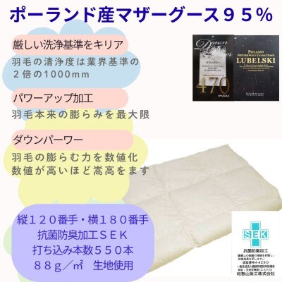 羽毛肌布団 シングル ポーランド産マザーグース95%