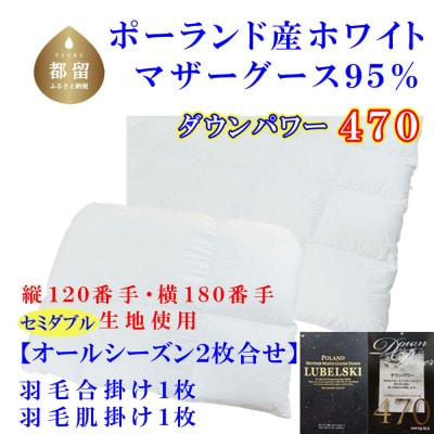 羽毛合い掛け肌布団セミダブル2枚組ポーランド産マザーグース95%170×210cmダウンパワー470
