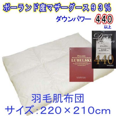 羽毛布団【ポーランド産マザーグース93%】羽毛掛け布団 クィーン 220×210cm【dp440】