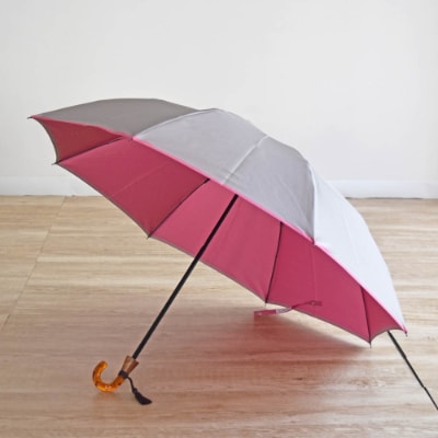 【数量限定】小宮商店 かさね 雨晴兼用折りたたみ傘　55cm グレー×ローズピンク
