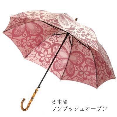 創業150年以上の傘専門店が作る【婦人長傘】薄赤系・かわいらしさと上品さ漂う晴雨兼用傘