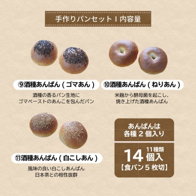 山梨県産小麦と富士山湧水で作った自家製酵母のパンセット1(11種類14個、食パンは5枚切り)