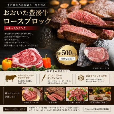 【A4～A5】おおいた豊後牛ロースブロック 約1kg(500g×2p)(津久見市)