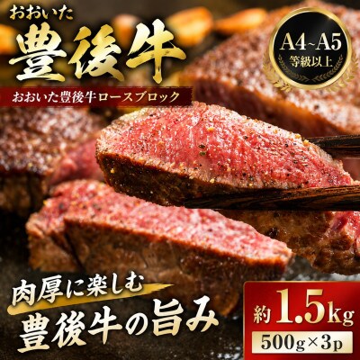【A4～A5】おおいた豊後牛ロースブロック 約1.5kg(500g×3p)(津久見市)