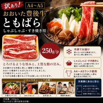 訳あり!【A4～A5】おおいた豊後牛ともばらしゃぶしゃぶすき焼き用 250g/p(津久見市)