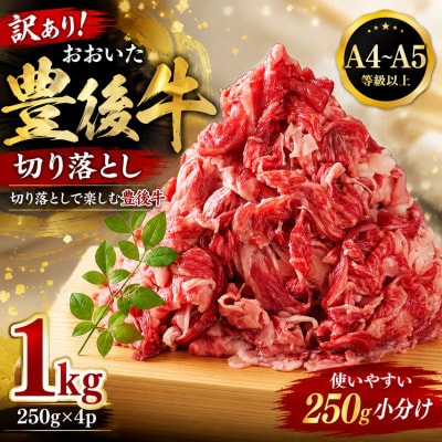 【A4～A5】訳あり!おおいた豊後牛切り落とし 1kg(250g×4p)